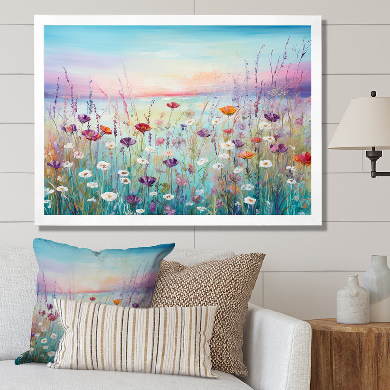 Fleurs sauvages Meadows II sur toile, Cadre simple blanc, H 24 po x l 32 po x P 1 po