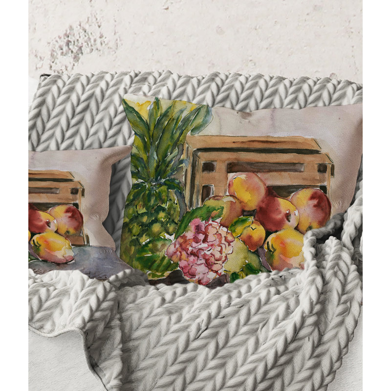 Carré, fruits rétro V - coussin décoratif imprimé maison de campagne, 16" x 16"
