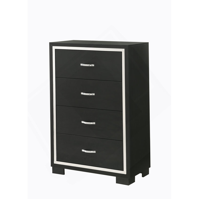Meuble de chambre à coucher moderne à 1 tiroir Glam 4 tiroirs avec poignées en métal noir