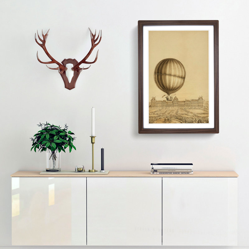 Hot Air Balloon Above Versailles Palace - Picture Frame Painting Print, 48cm H x 36cm W x 2cm D, Walnut Framed