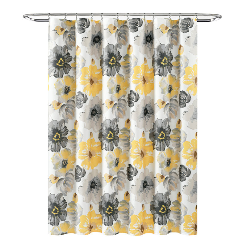 Leah Floral Shower Curtain, Yellow/Gray, 72" x 72"
