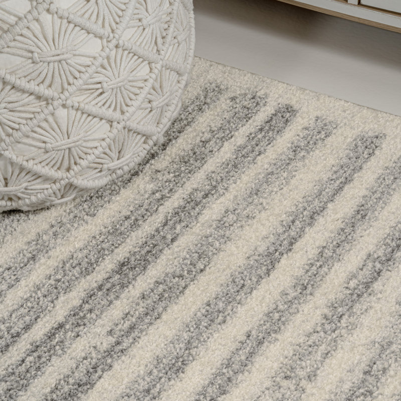 Nastazja Modern Berber Stripe Cream/Gray Rug, Rectangle 4' x 6'