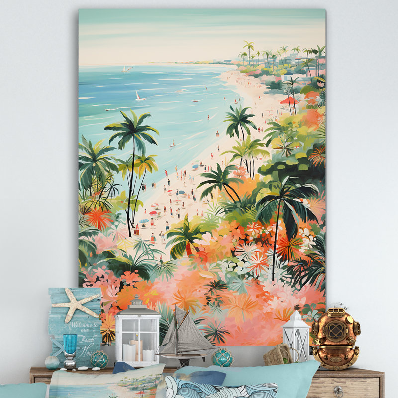 Scène de plage côtière pastel III - art mural de plage côtière pour le salon, Toile tendue, 32" H x 16" W