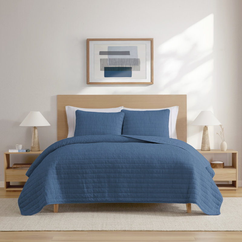 Ensemble de courtepointe en microfibre délavée 3 pièces Swift Home, Courtepointe très grand et 2 très grandes taies, Marine