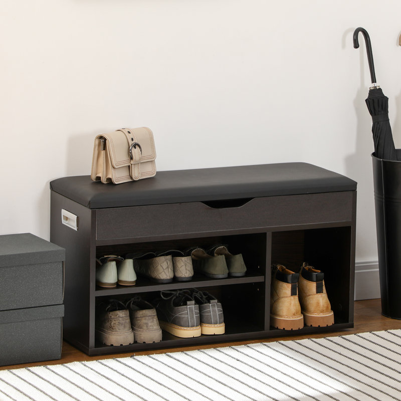 Banc à chaussures avec support rembourré pour le couloir, noir