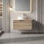 Meuble-lavabo mural en contreplaqué pré-assemblé avec plateau en pierre frittée, tiroir et lavabo rond en céramique, couleur grain de bois chêne blanc