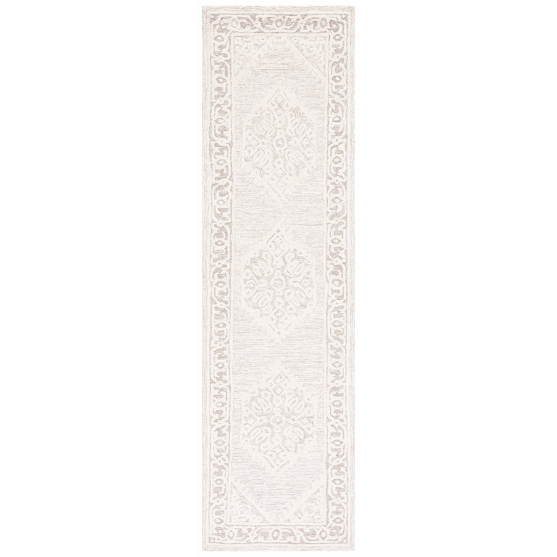 Tapis oriental ivoire / gris touffeté à la main Arcie Owen, Tapis de couloir 2 pi 3 po x 9 pi