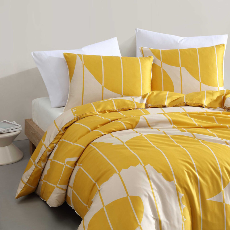Vesi Unikko Cotton Yellow/Beige Duvet Cover Set, Queen Duvet Cover + 2 Standard Shams