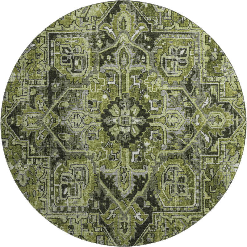 Premium Machine Washable Cerrito AMF570 Olive Rug, Round 8'