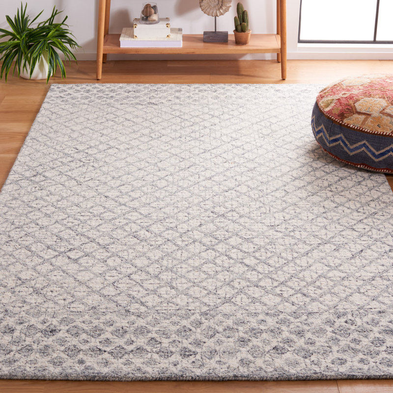 Tapis géométrique abstrait en laine touffeté à la main en coton, Rond 6 pi