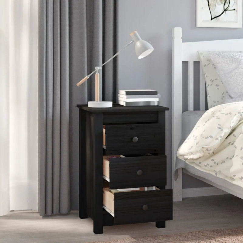 Prager 40cm W Solid Wood Bedside Table, Black