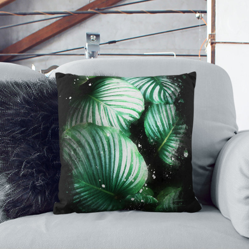 Gathered Plant Leaves Paint Splash Cushion with Filling, 55cm H x 55cm W x 20cm D, Stone
