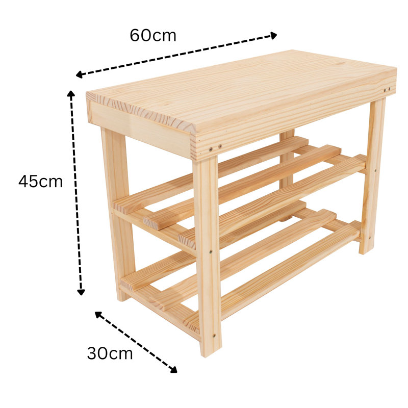 Wooden 6 Pair Shoe Rack, Pre-Sanded Timber