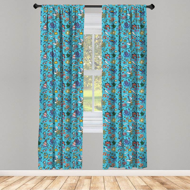 Octopus Ship Semi-Sheer Rod Pocket Curtain Panels, 28" x 84"