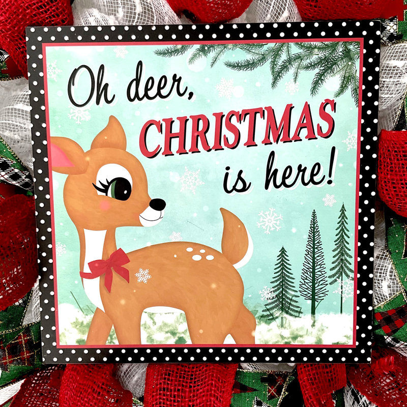 Couronne de Noël en maille Oh Deer Christmas is Here Handmade Deco