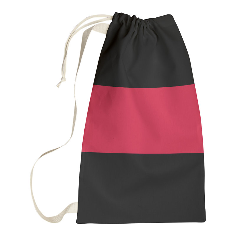 Fabric Laundry Bag with Handles, 29" H x 18" W x 1.5" D, Black/Ruby Red/Black