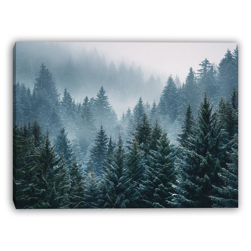 «Fog Over Winter Pines», art mural sur toile tendue, H 36 po x l 48 po
