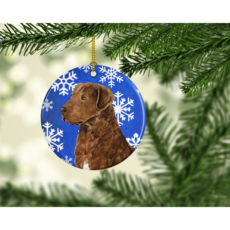 Ornement de noël figurine suspendue en céramique de noël hiver chesapeake bay retriever