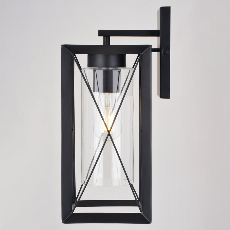 Mabry 16.75 in. H 1-Light Matte Black Transitional Outdoor Wall Sconce made of Durable Steel, Clear Glass Shade, LED Compatible, Use for Exterior Porch Patio Front Door or Garage