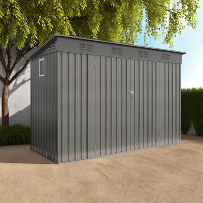 Remise de rangement extérieure en métal 4 po x 9 pi avec toit incliné et portes doubles