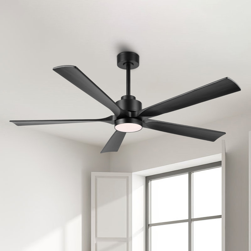 Ventilateur de plafond à DEL 5 pales Bascio, Noir, noir, noir, noir, H 20,5 po x l 52 po x P 52 po, Noir