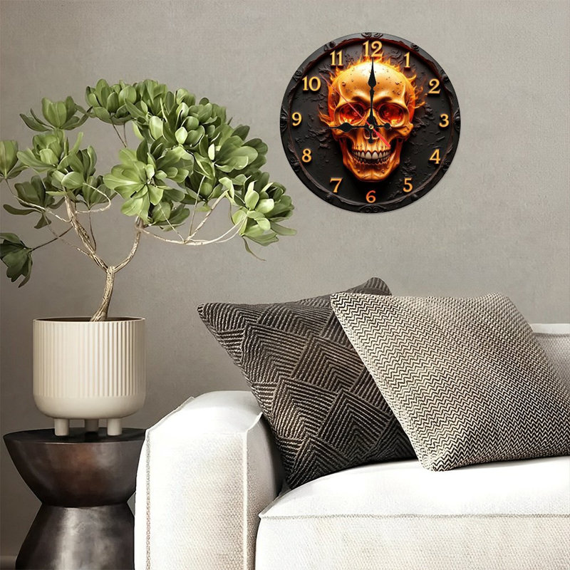 Horloge murale 10 po en MDF rond avec mouvement à quartz silencieux et crochet sans perceuse (piles AA non incluses)