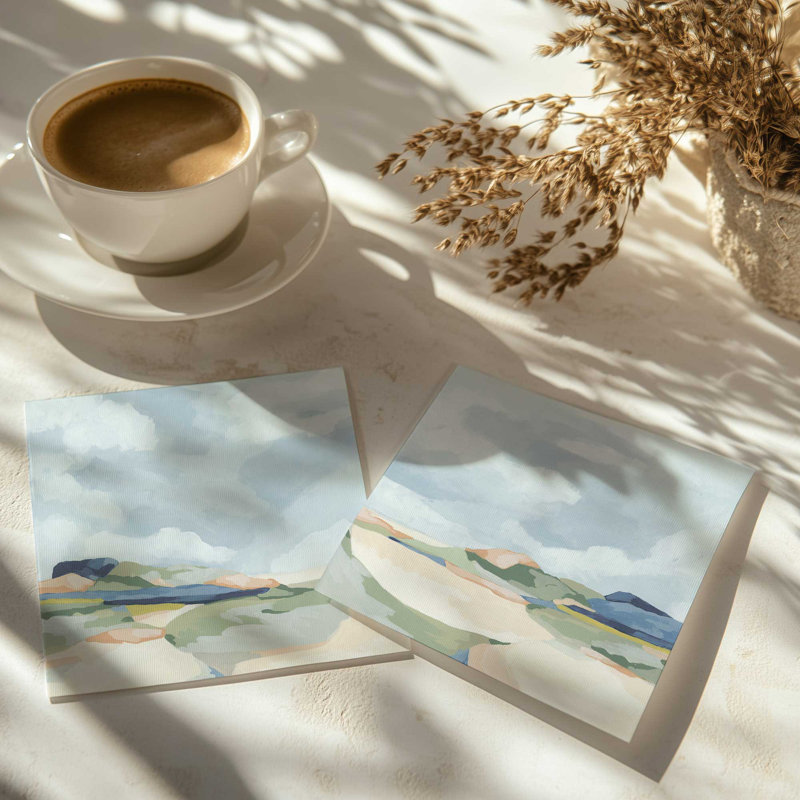 Serene Seaside Pastels, ensemble de 2 toiles encadrées, Papier, H 20 po x l 4 po x P 0,1 po