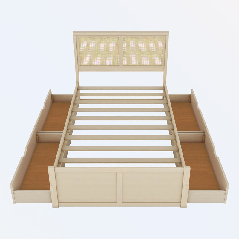 Lit plateforme avec rangement Bertka, Naturel antique, Double