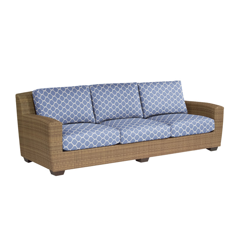 Saddleback 97'' Wide Premium All-Weather Wicker Patio Sofa with Cushions, Mocha, Chartres Malt Sunbrella®