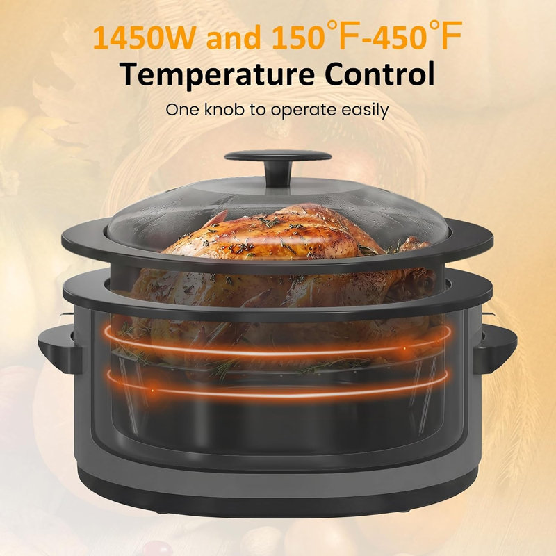 Four électrique 6 en 1 8 QT avec mijoteuse et rôtissoire, couvercle à arrosage automatique, poêle antiadhésive - Gris, Gris