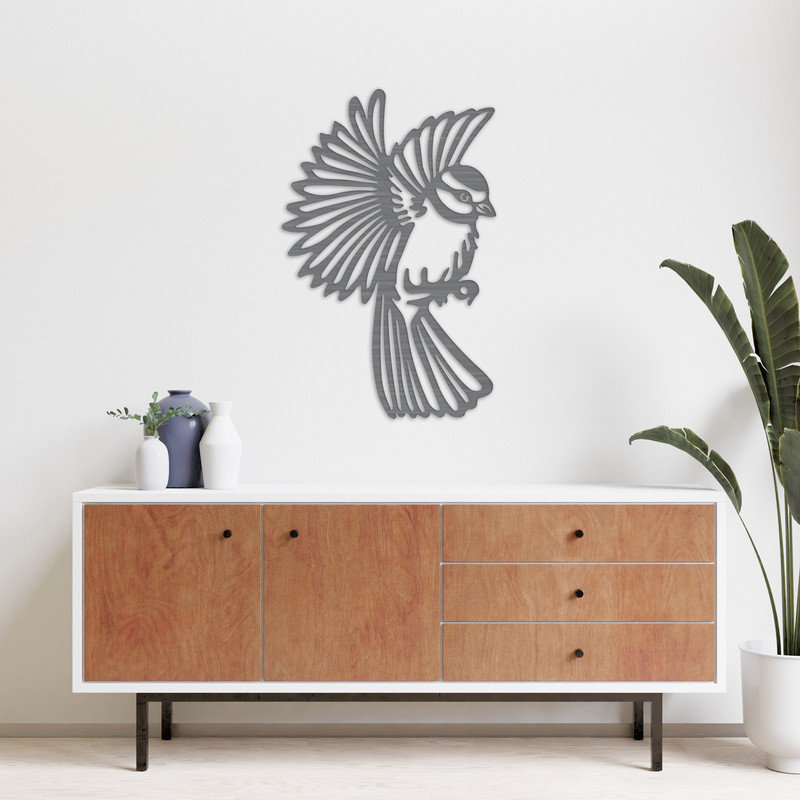 Art mural abstrait d'oiseau fait avec des lignes - ACM, H 32 po x l 20,8 po x P 0,25 po, Noir