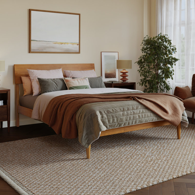 Lit plateforme avec tête de lit ajustable Bradford, Caramel clair, Lit double