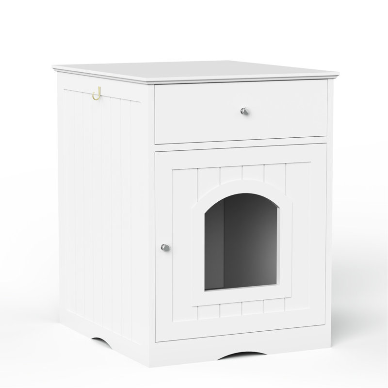 Enceinte en bois pour litière pour chat avec table d'appoint - blanc et tiroir pour l'intérieur, Blanc