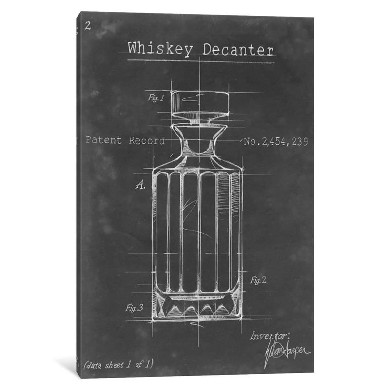 Barware Blueprint VII by Ethan Harper - Print on Canvas, No Frame, 66.04 cm H x 45.72 cm W x 3.175 cm D