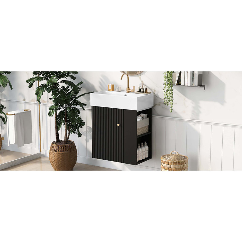 Meuble-lavabo flottant moderne 21,6 po avec lavabo en céramique