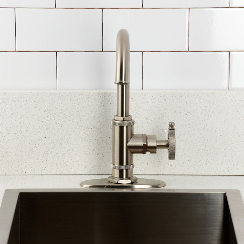 Kingston Brass Wendell Single-Handle 1-Hole Deck Mount Bar Faucet with Knurled Handle, Brushed Nickel