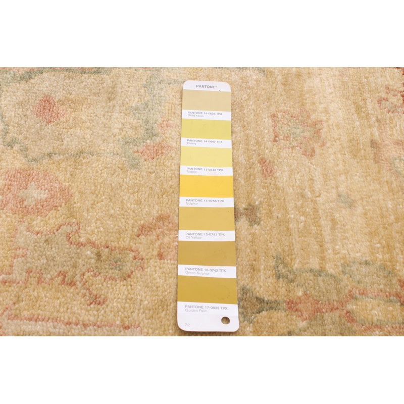 Tapis jaune / gris en laine noué à la main de conception unique 6 pi 2 po x 8 pi 10 po Peshawar