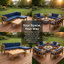 Ensemble de canapé modulaire d'extérieur 5 pièces en bois d'acacia | Ensemble de conversation modulaire avec canapés d'angle, canapé sans accoudoirs, repose-pieds et table basse | Conception en X avec coussins résistants à l'eau-223667493