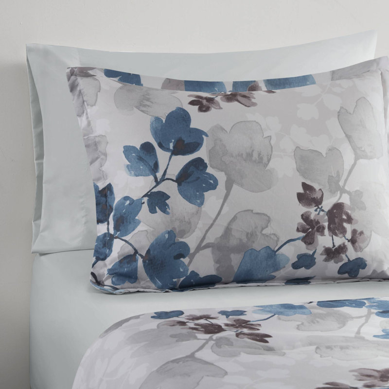 Blue Floral Full Microfiber Bed in a Bag Set