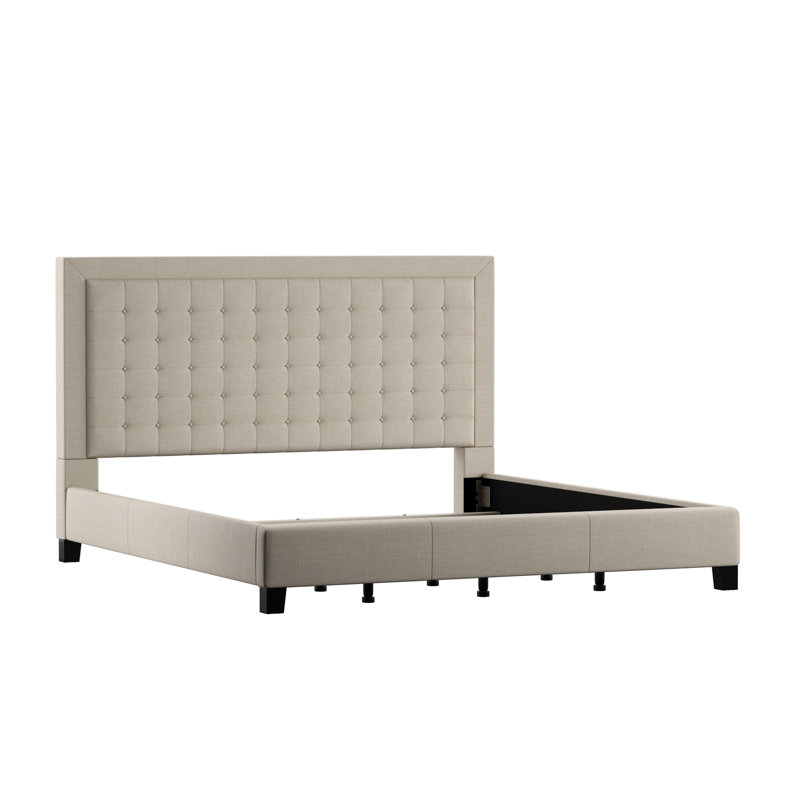 Kaster Upholstered Platform Bed, Eastern King, Heathered Beige Linen