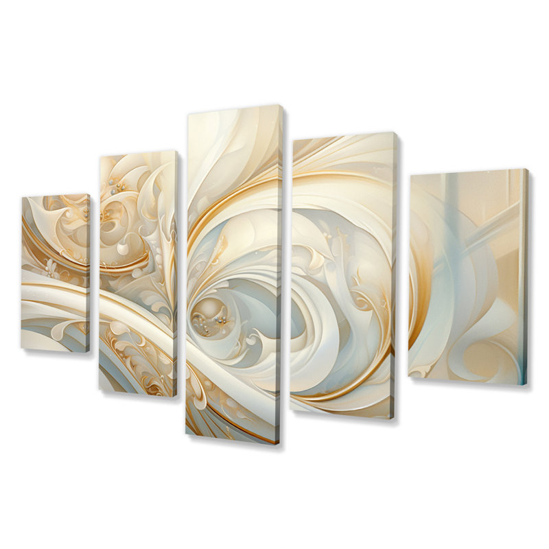 Tender Whirling White Illustration IV - Abstract Spirals, reproduction d'art sur toile - 5 panneaux
