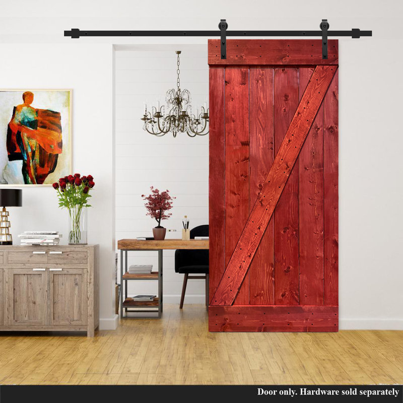 Porte de grange à panneaux en bois et métal Z Series sans trousse de quincaillerie d'installation, 38 po x 84 po