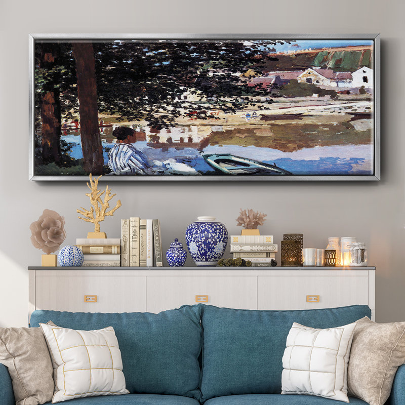 " Monet ", 20" H x 50" W x 1.5" D, Silver Floater Framed Canvas