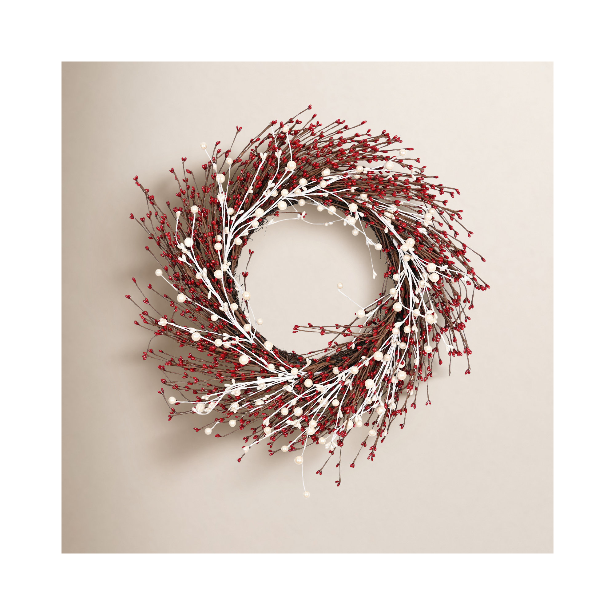 24" Farmhouse Artificial Berry Pip Twig Winter Christmas Wreath For Front Door