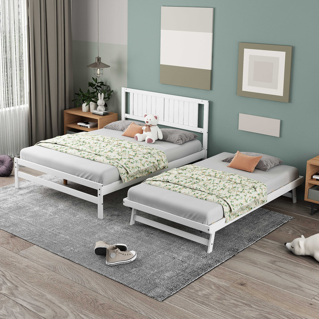 Blondena Full Size Wood Bed with Adjustable Trundle Red Barrel Studio® 