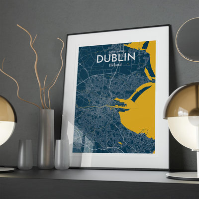 Dublin City Map in Amuse 1 Piece Wall Art