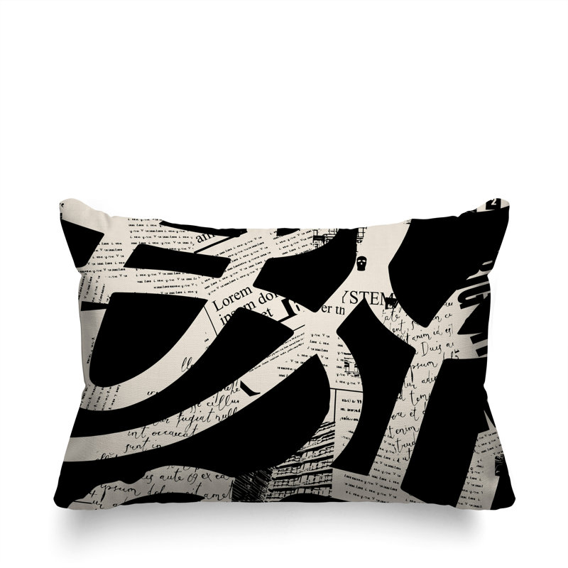 Oreiller rectangulaire réversible intérieur / extérieur Kaya, H 18 po x l 25 po, Noir / blanc cassé