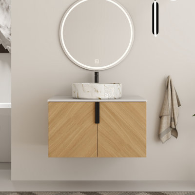 Caldicot 30'' Wall-Mounted Single Bathroom Vanity with Engineered Stone Top and Ceramic Vessel Sink