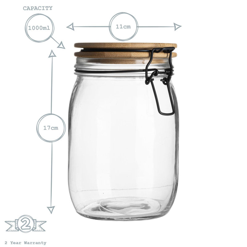 Argon Tableware - Wooden Clip Lid Storage Jars - White Seal - Set of 6, 17cm H x 11cm W x 13cm D