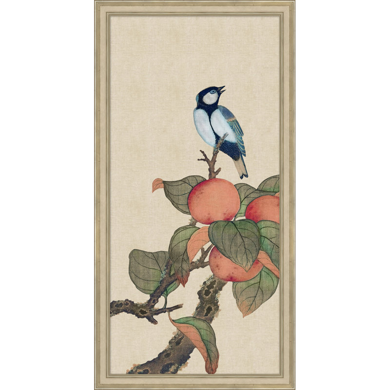 «Birds and Fruit Triptych 1» par Lillian August - Peinture encadrée sur papier